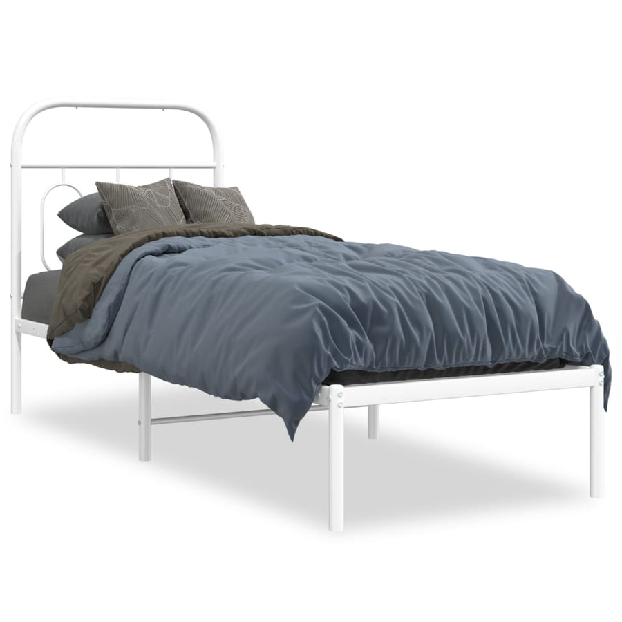 Bedframe met hoofdbord metaal wit 75 x 190 cm