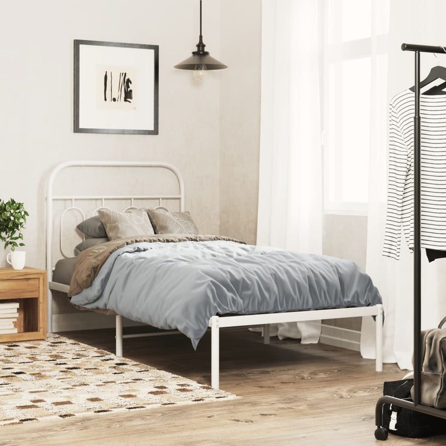 Bedframe met hoofdbord metaal wit 80x200 cm