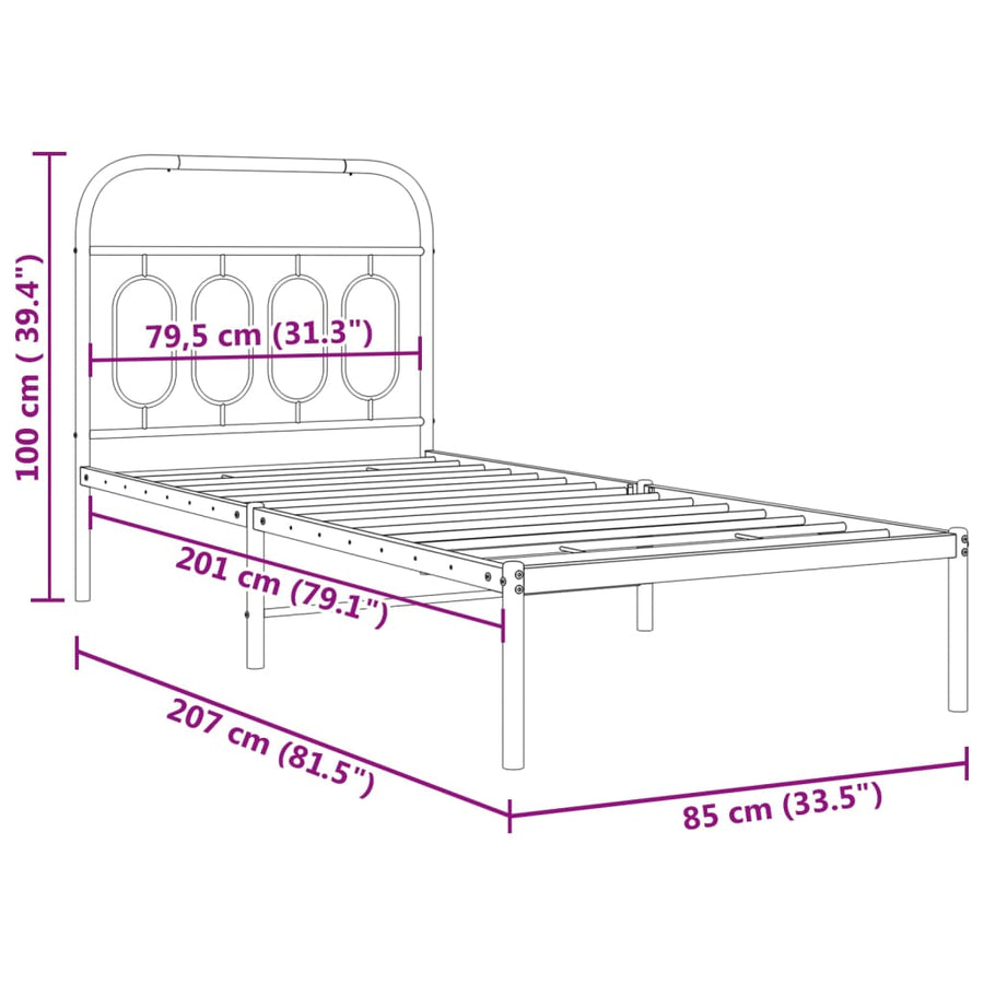 Bedframe met hoofdbord metaal wit 80x200 cm