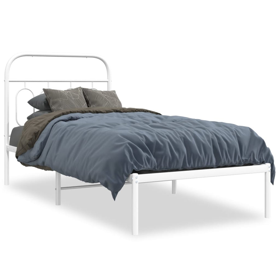 Bedframe met hoofdbord metaal wit 90x190 cm