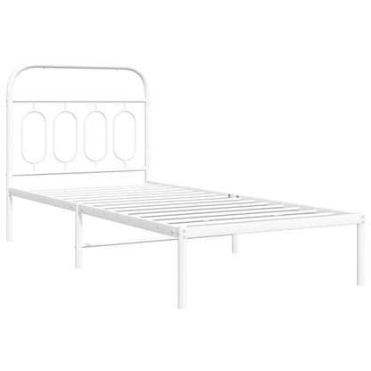 Bedframe met hoofdbord metaal wit 90x200 cm