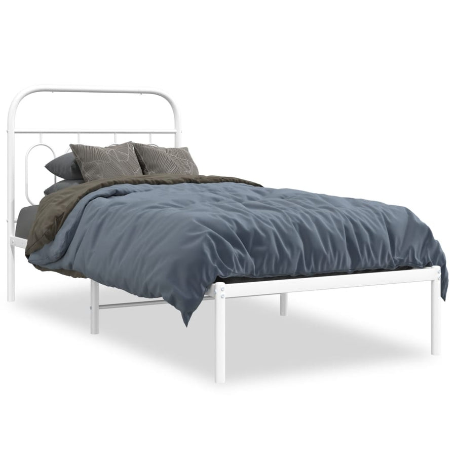 Bedframe met hoofdbord metaal wit 90x200 cm