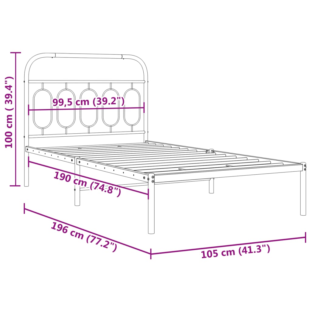 Bedframe met hoofdbord metaal wit 100x190 cm