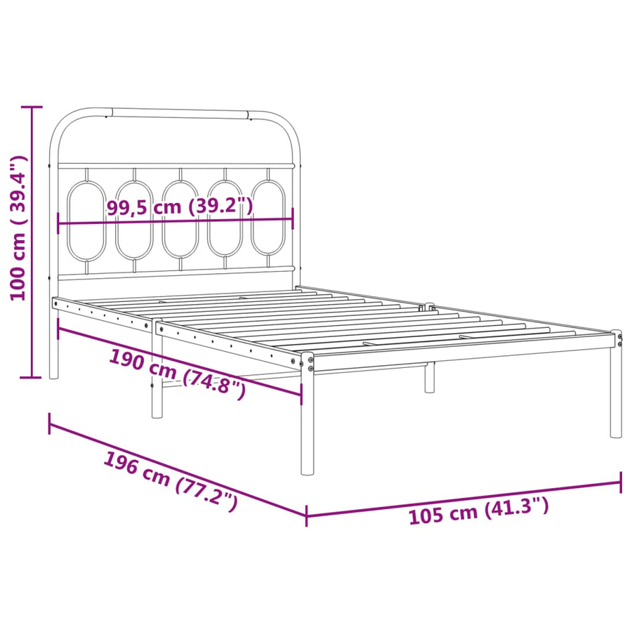 Bedframe met hoofdbord metaal wit 100x190 cm