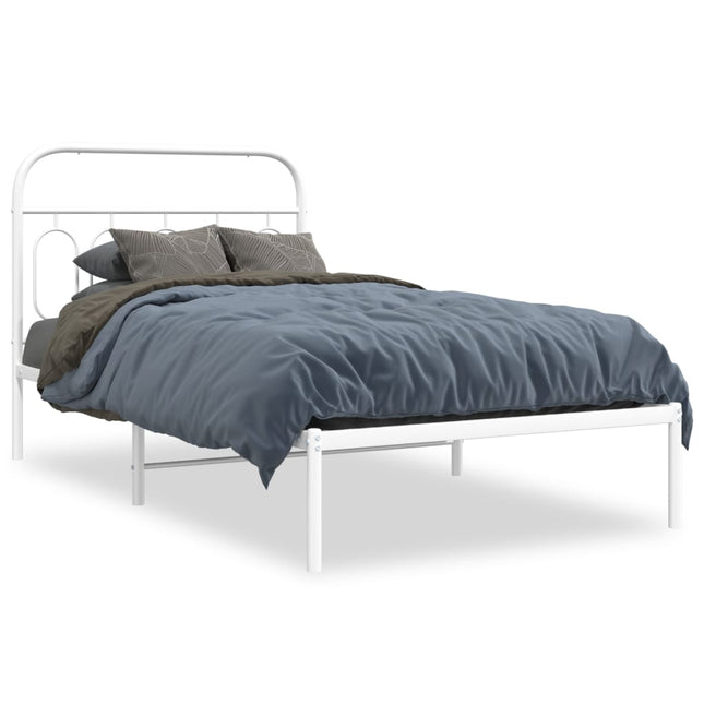 Bedframe met hoofdbord metaal wit 100x190 cm