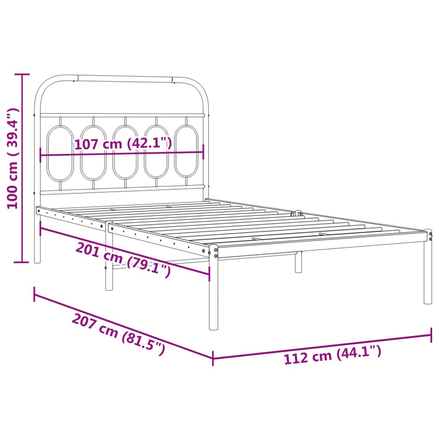 Bedframe met hoofdbord metaal wit 107x203 cm