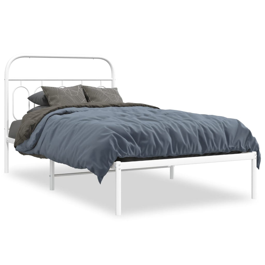 Bedframe met hoofdbord metaal wit 107x203 cm