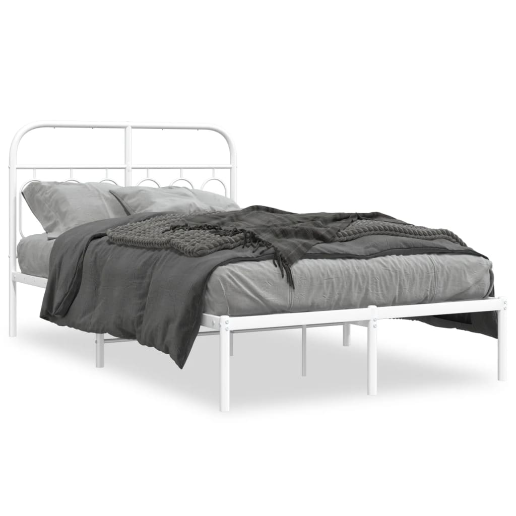 Bedframe met hoofdbord metaal wit 120x190 cm