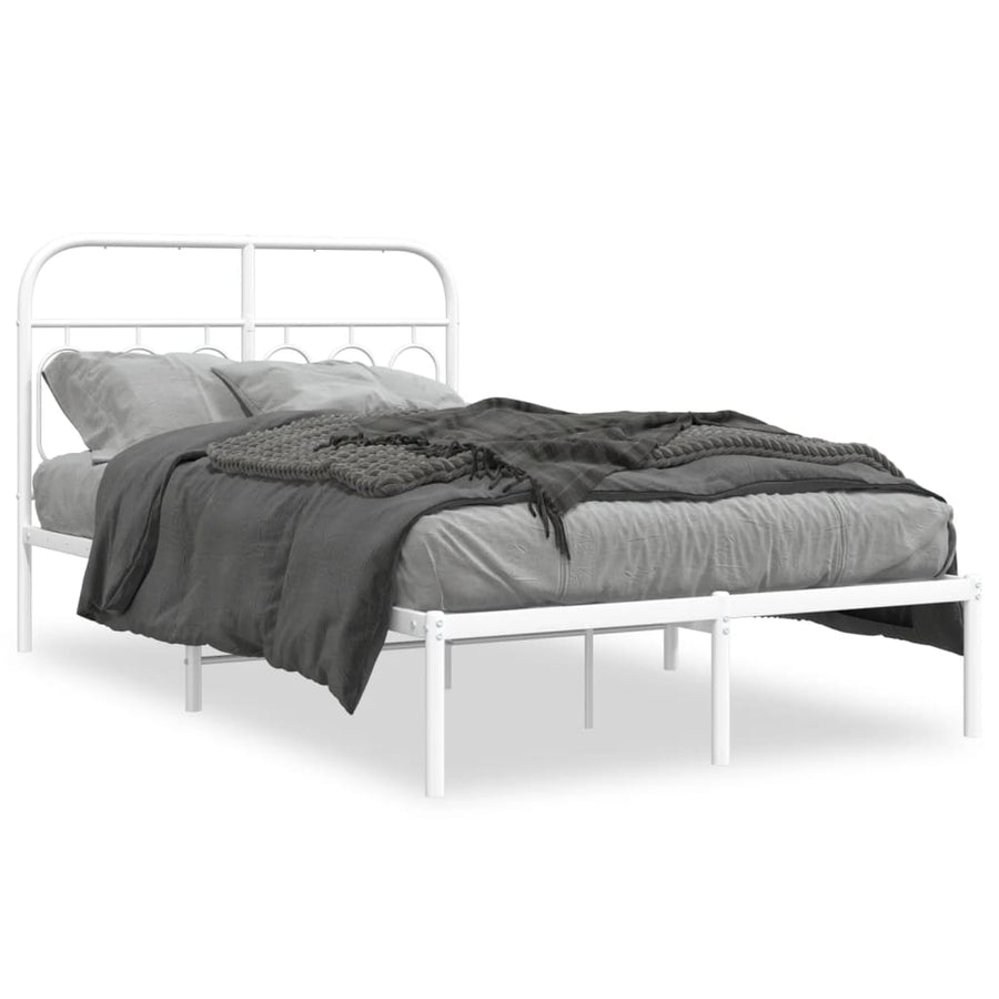 Bedframe met hoofdbord metaal wit 120x190 cm