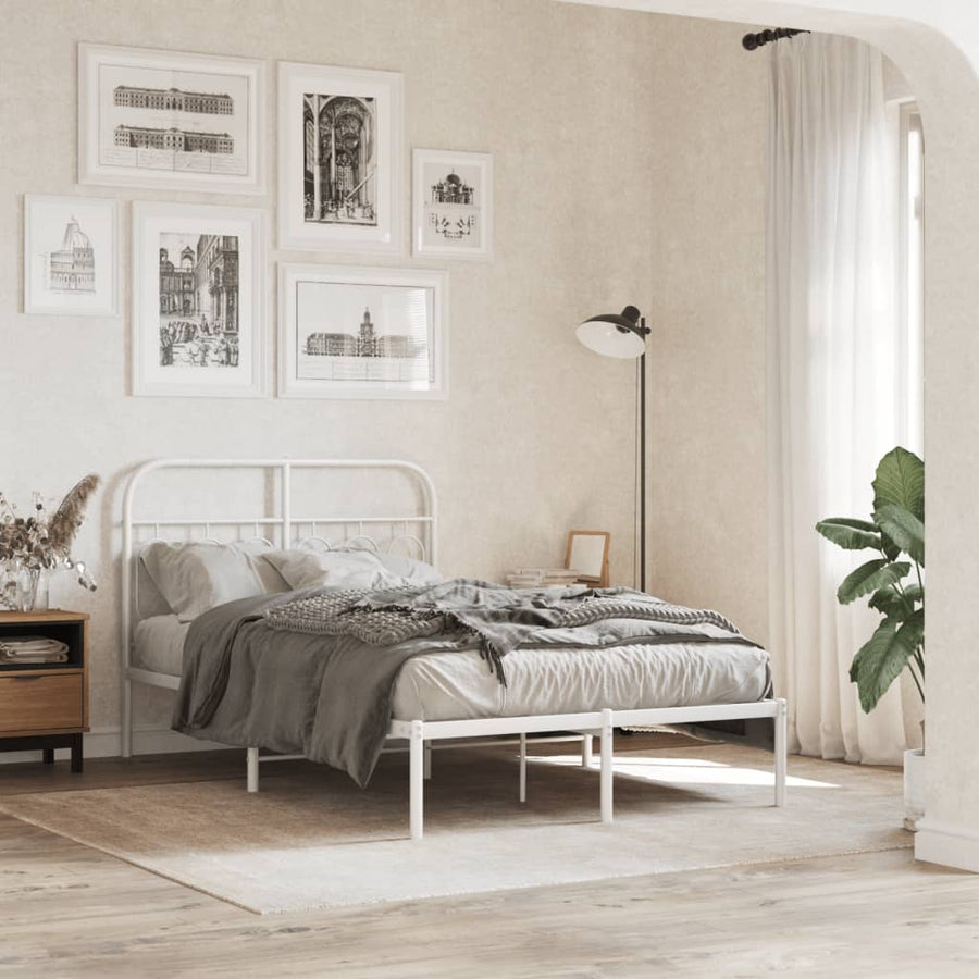 Bedframe met hoofdbord metaal wit 120x200 cm