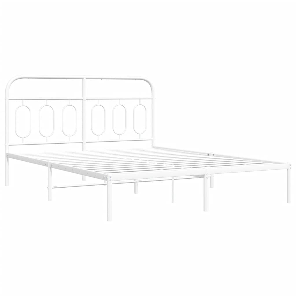 Bedframe met hoofdbord metaal wit 135x190 cm