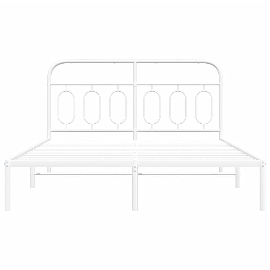 Bedframe met hoofdbord metaal wit 135x190 cm