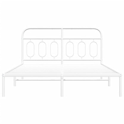 Bedframe met hoofdbord metaal wit 135x190 cm