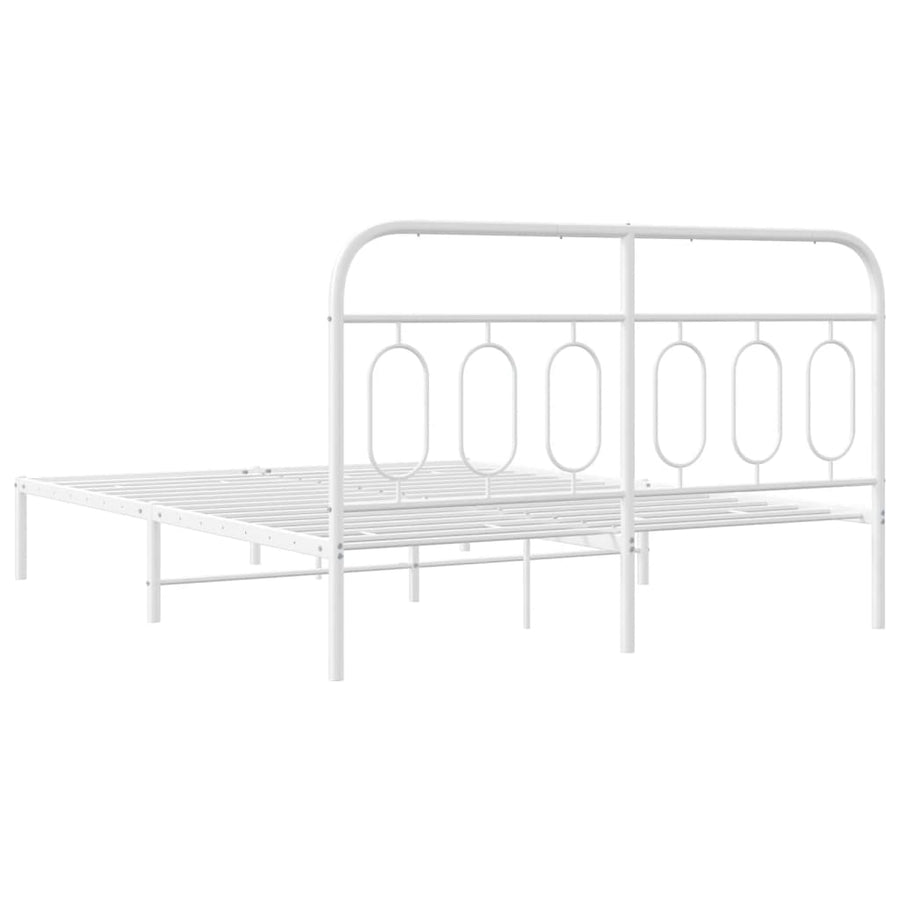 Bedframe met hoofdbord metaal wit 135x190 cm