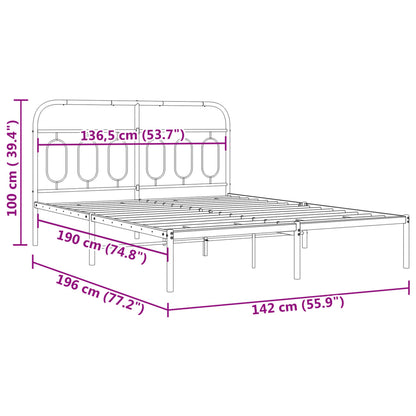 Bedframe met hoofdbord metaal wit 135x190 cm