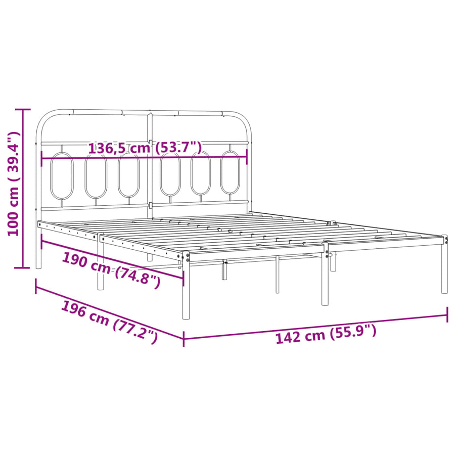 Bedframe met hoofdbord metaal wit 135x190 cm