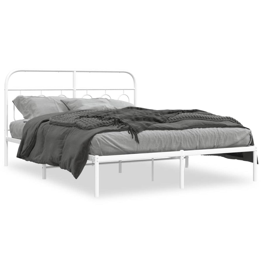 Bedframe met hoofdbord metaal wit 135x190 cm