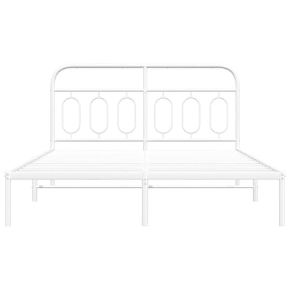 Bedframe met hoofdbord metaal wit 140x190 cm