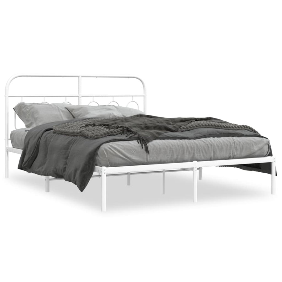 Bedframe met hoofdbord metaal wit 140x190 cm