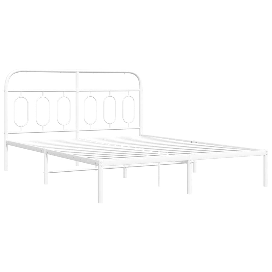 Bedframe met hoofdbord metaal wit 150x200 cm