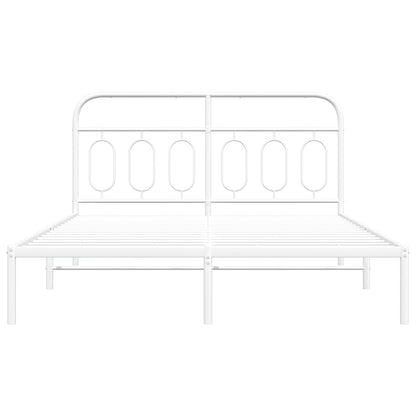 Bedframe met hoofdbord metaal wit 150x200 cm
