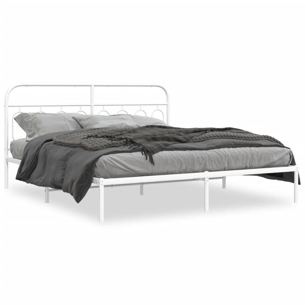 Bedframe Metaal 160 x 200 cm Wit met hoofdbord