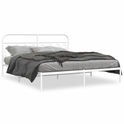 Bedframe Metaal 160 x 200 cm Wit met hoofdbord