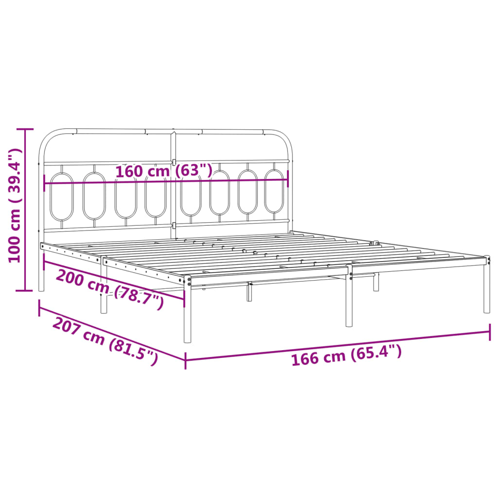 Bedframe Metaal 160 x 200 cm Wit met hoofdbord