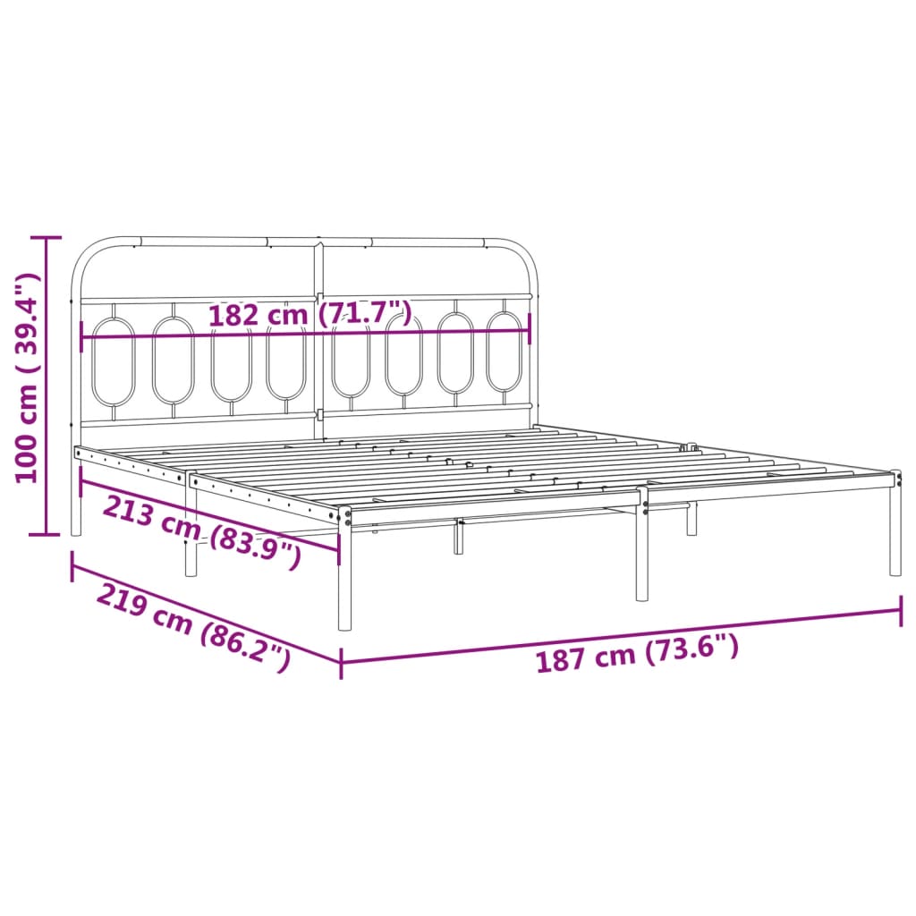 Bedframe met hoofdbord metaal wit 183x213 cm
