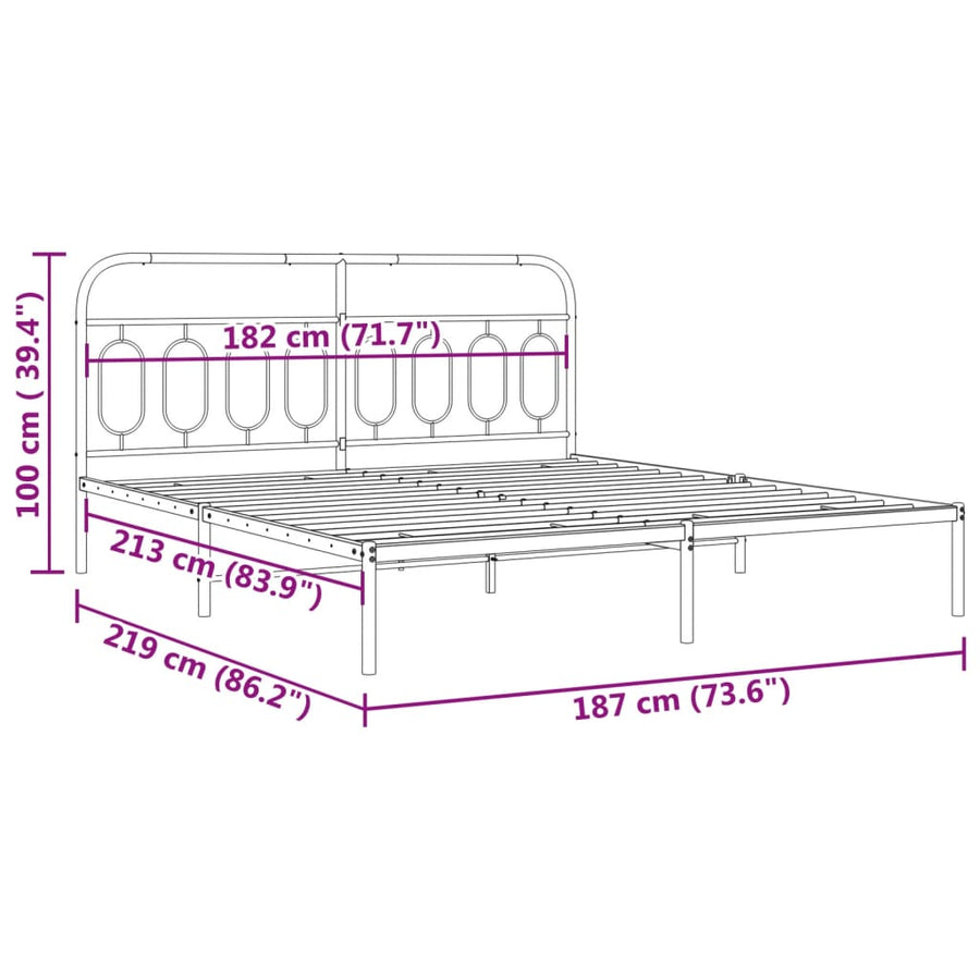 Bedframe met hoofdbord metaal wit 183x213 cm