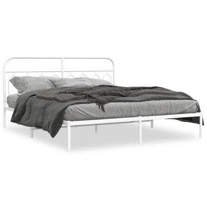 Bedframe met hoofdbord metaal wit 183x213 cm
