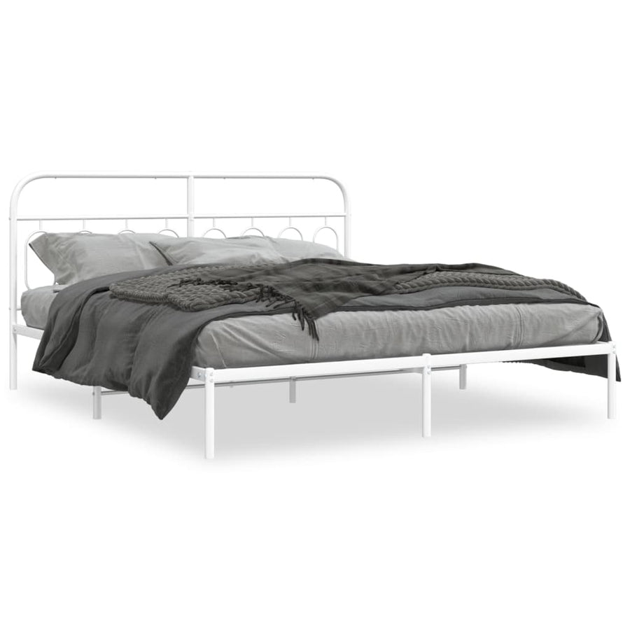 Bedframe met hoofdbord metaal wit 183x213 cm