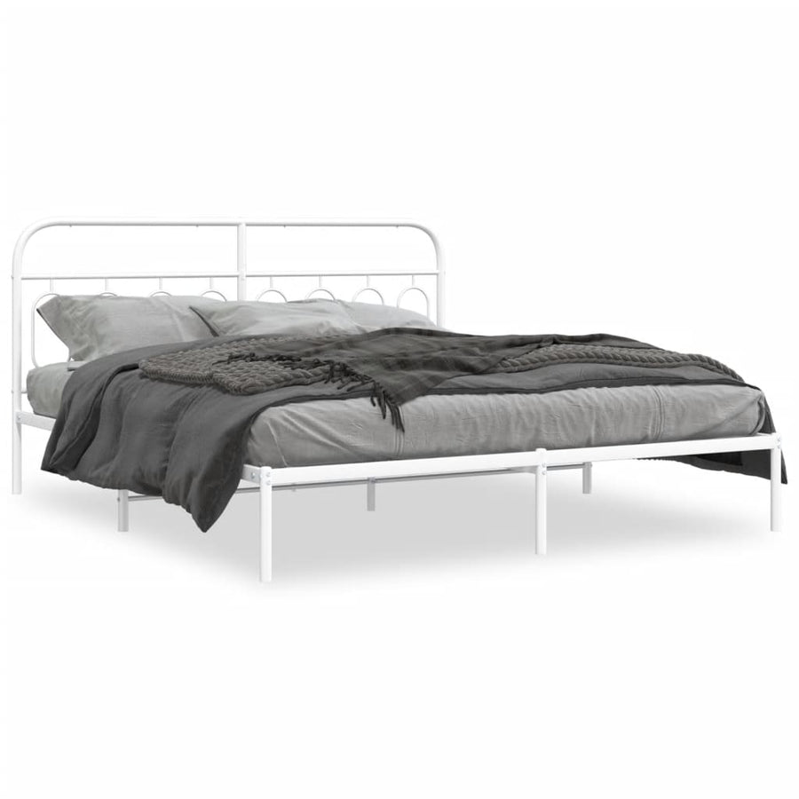 Bedframe met hoofdbord metaal wit 193x203 cm