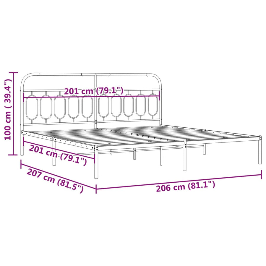 Bedframe met hoofdbord metaal wit 200x200 cm