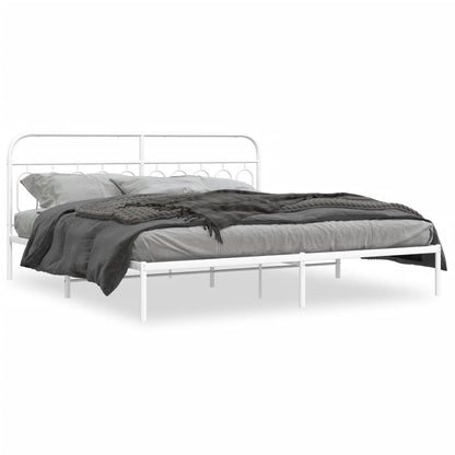 Bedframe met hoofdbord metaal wit 200x200 cm