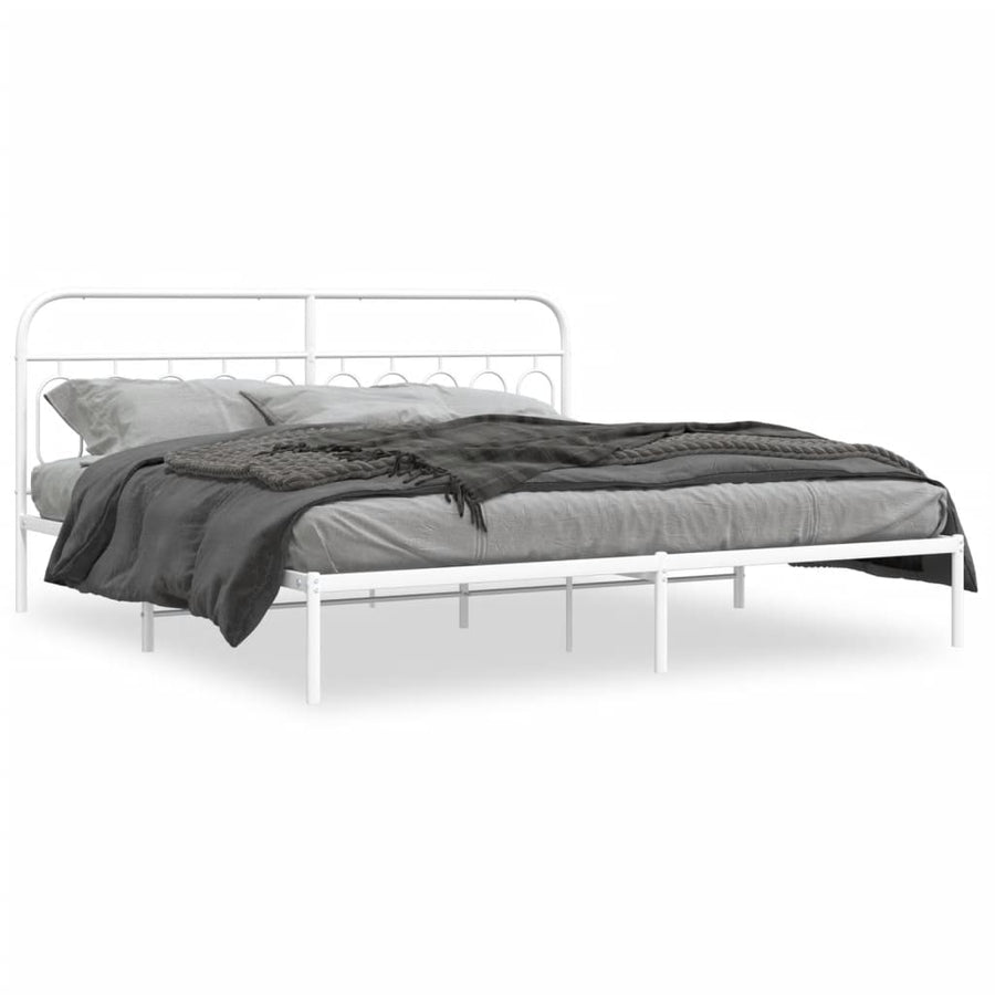 Bedframe met hoofdbord metaal wit 200x200 cm