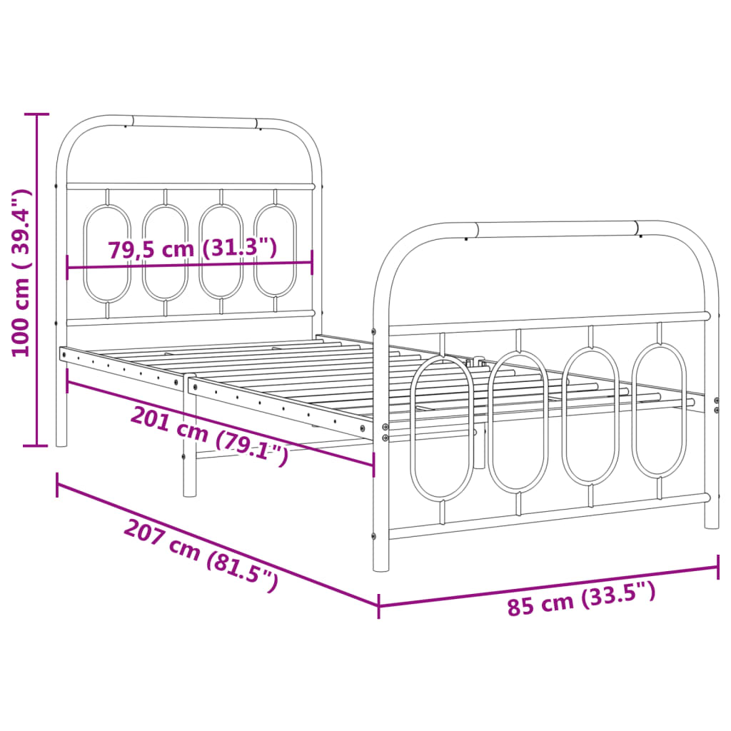 Bedframe met hoofd- en voeteneinde metaal wit 80x200 cm