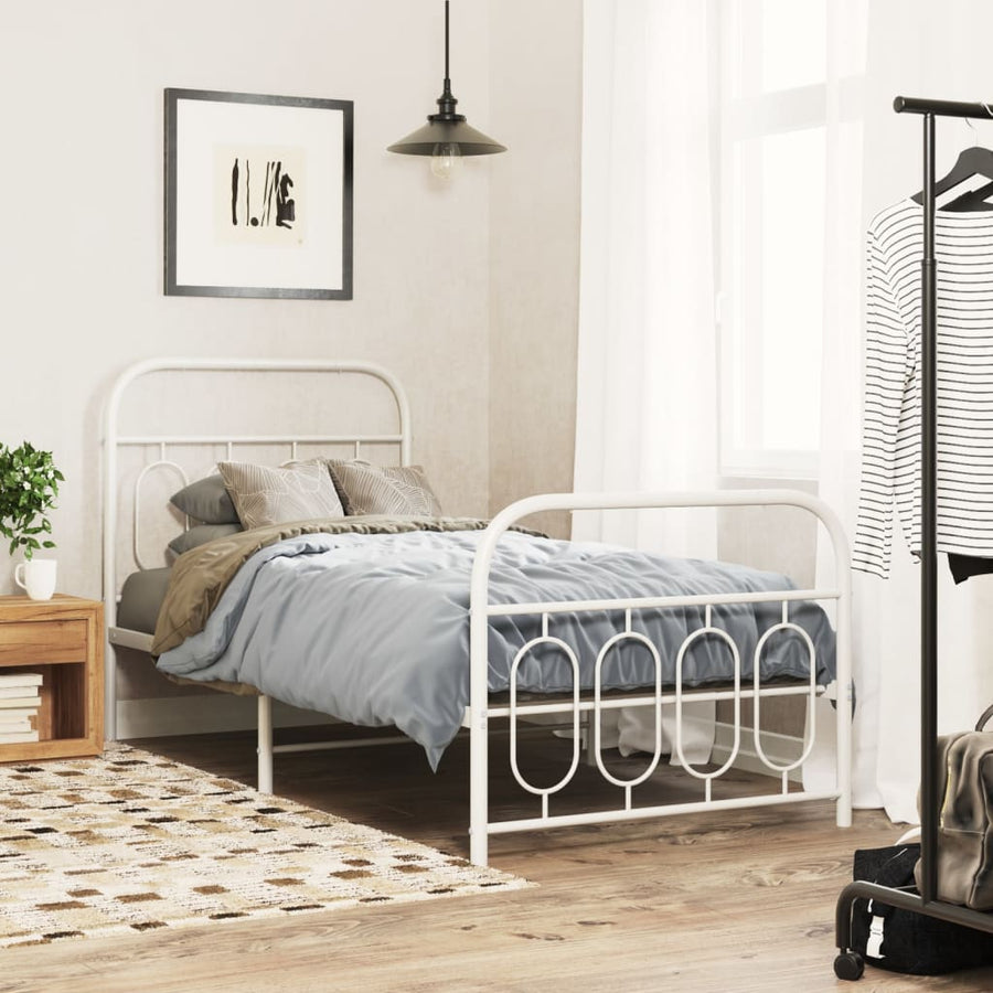 Bedframe met hoofd- en voeteneinde metaal wit 90x200 cm