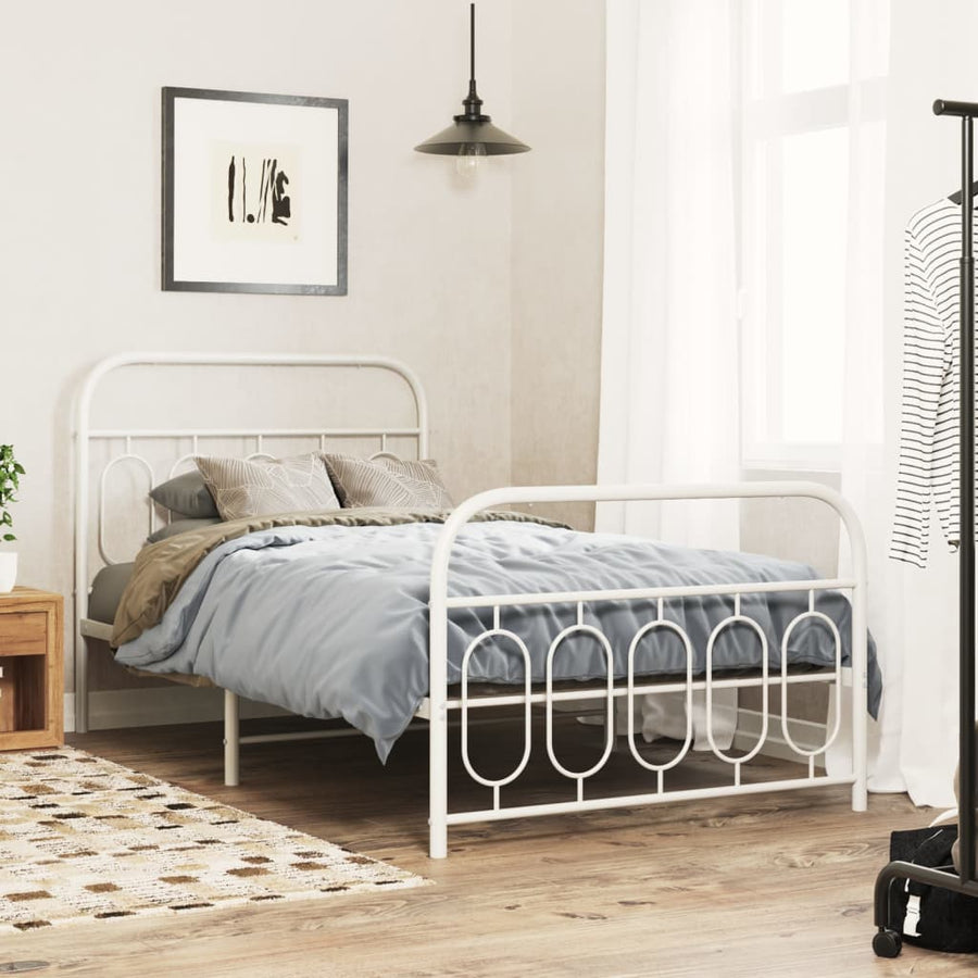 Bedframe met hoofd- en voeteneinde metaal wit 100x190 cm