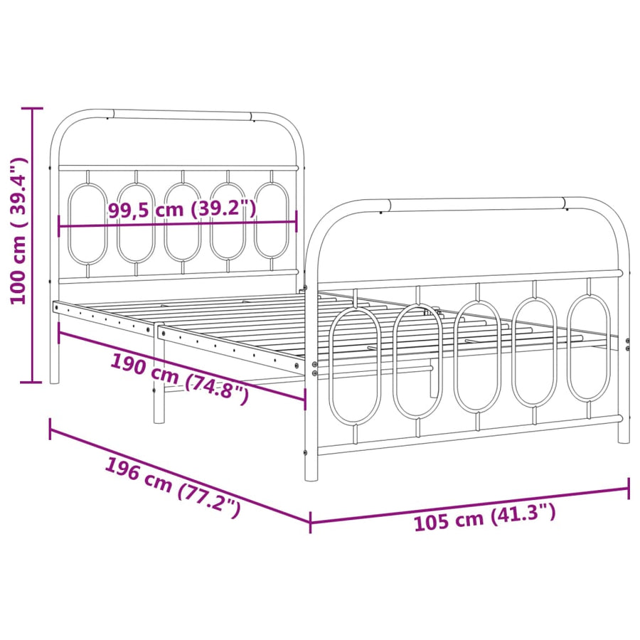 Bedframe met hoofd- en voeteneinde metaal wit 100x190 cm