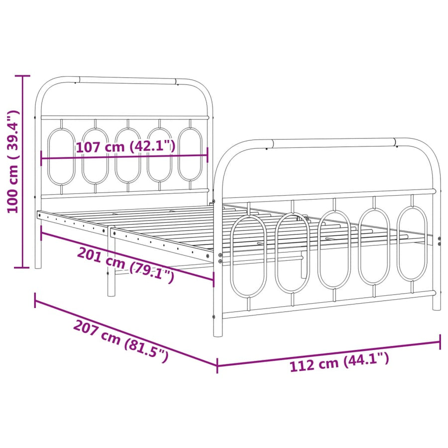 Bedframe met hoofd- en voeteneinde metaal wit 107x203 cm