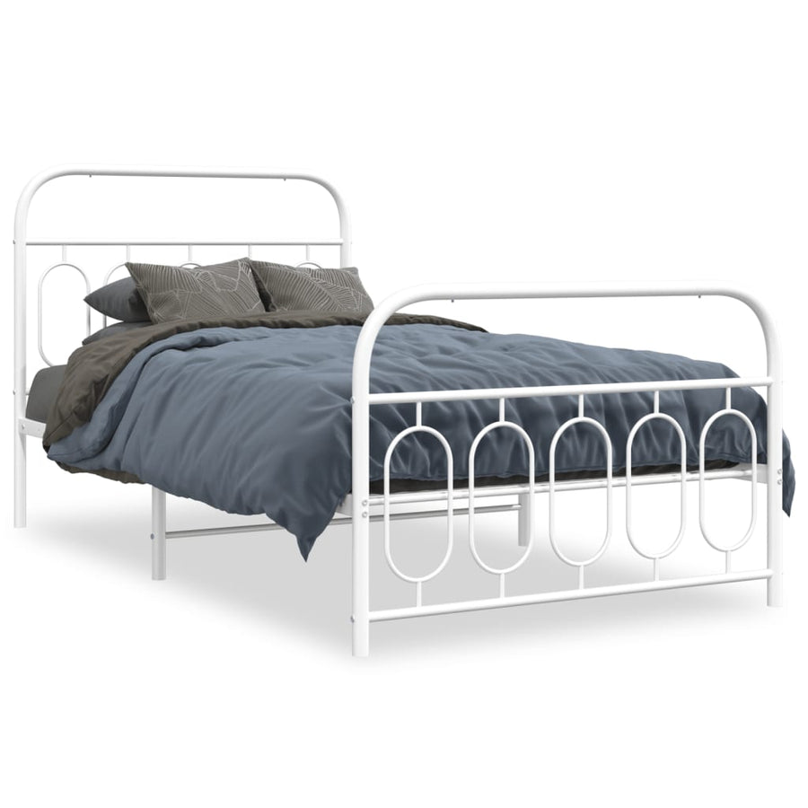 Bedframe met hoofd- en voeteneinde metaal wit 107x203 cm