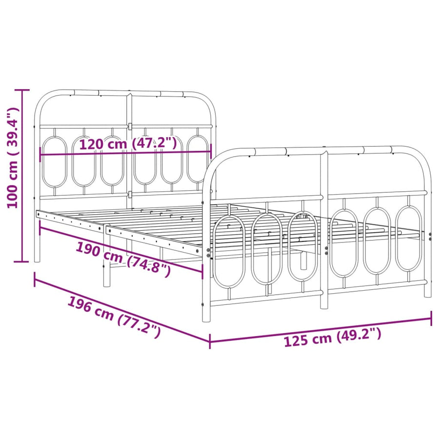 Bedframe met hoofd- en voeteneinde metaal wit 120 x 190 cm