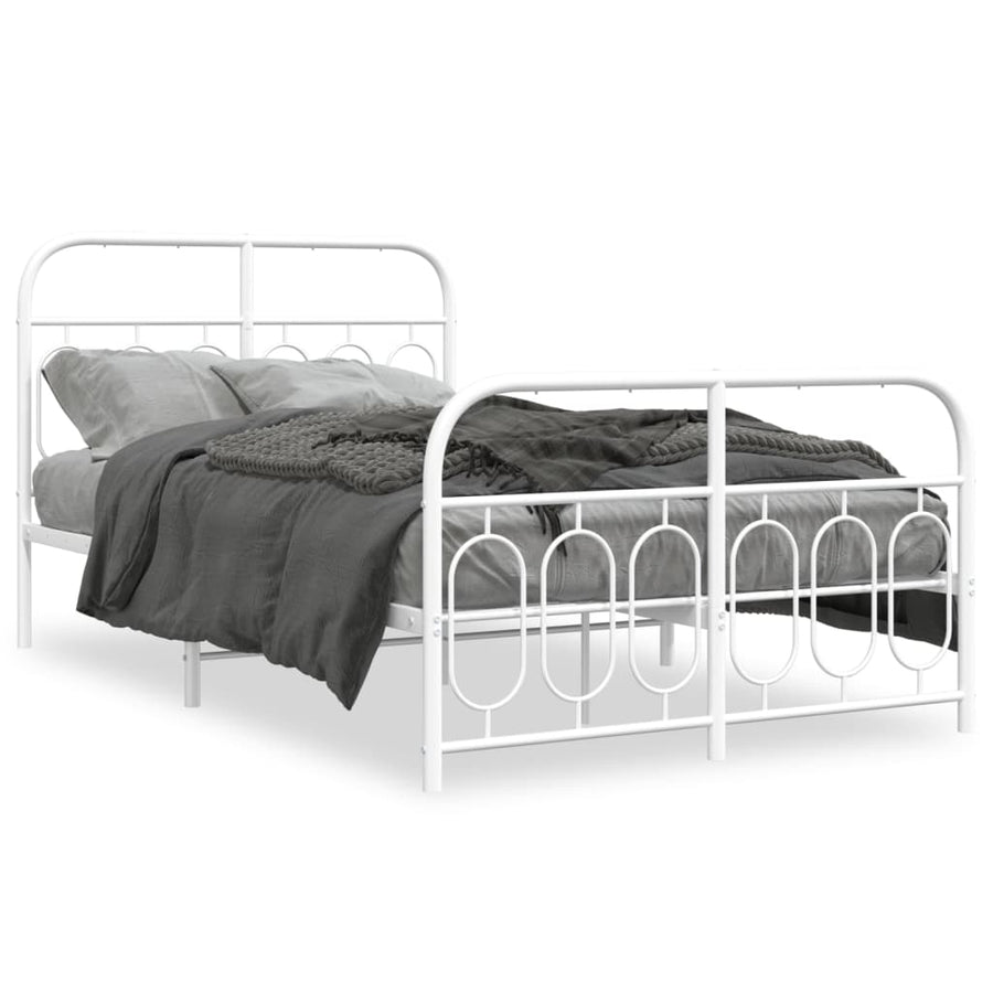 Bedframe met hoofd- en voeteneinde metaal wit 120 x 190 cm