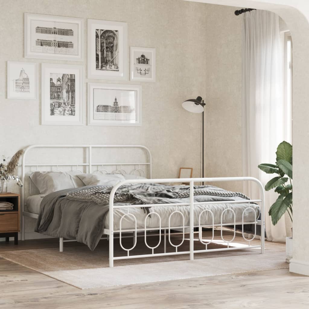 Bedframe met hoofd- en voeteneinde metaal wit 135x190 cm