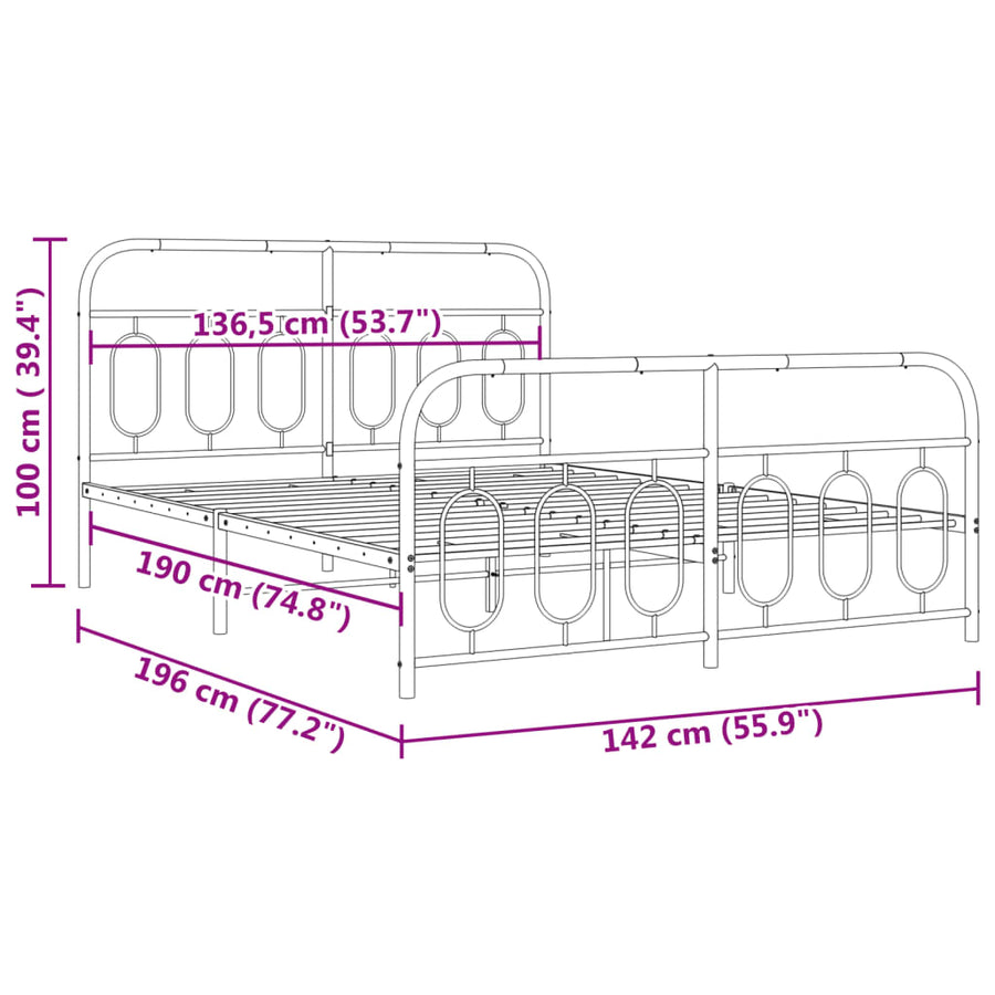 Bedframe met hoofd- en voeteneinde metaal wit 135x190 cm