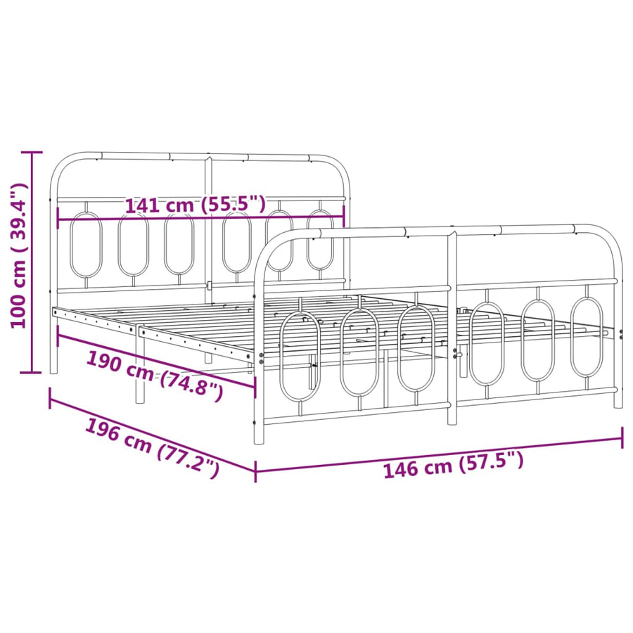 Bedframe met hoofd- en voeteneinde metaal wit 140x190 cm