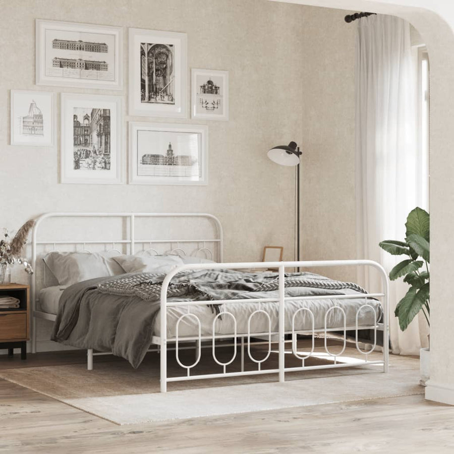 Bedframe met hoofd- en voeteneinde metaal wit 150x200 cm