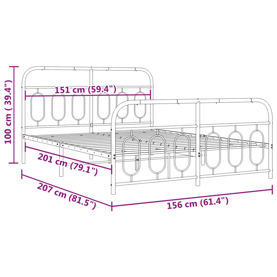 Bedframe met hoofd- en voeteneinde metaal wit 150x200 cm