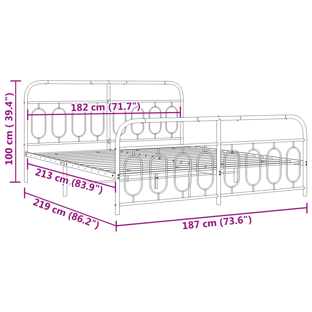 Bedframe met hoofd- en voeteneinde metaal wit 183x213 cm